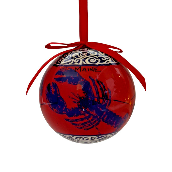 Maine Red & Blue Lobster Shatterproof Christmas Ornament Red Ribbon 3" Round - Picture 13 of 14